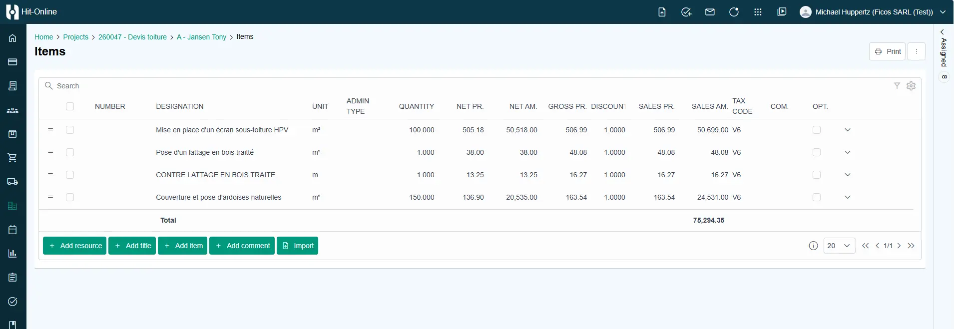 Quotes and estimates in Hit-Online