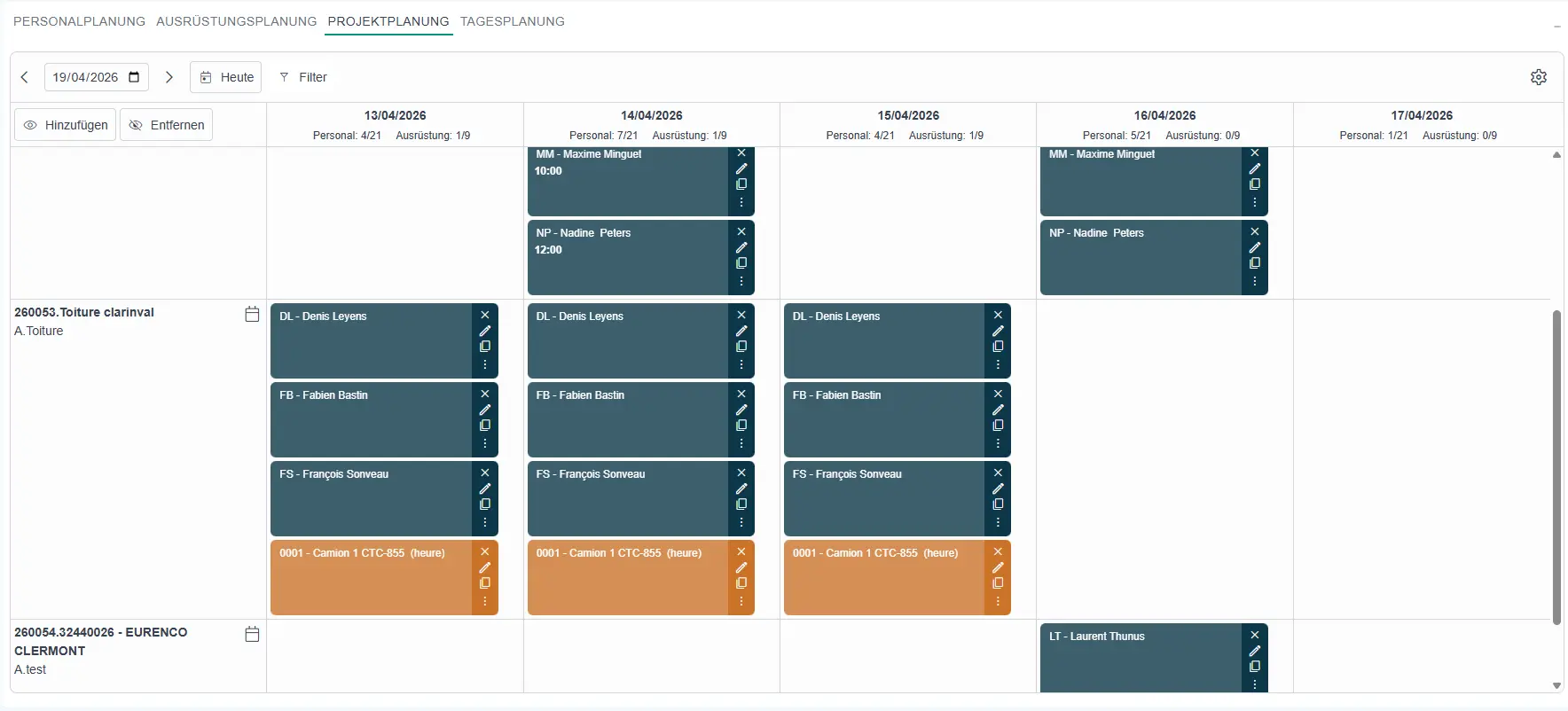 Weekly schedule in Hit-Online